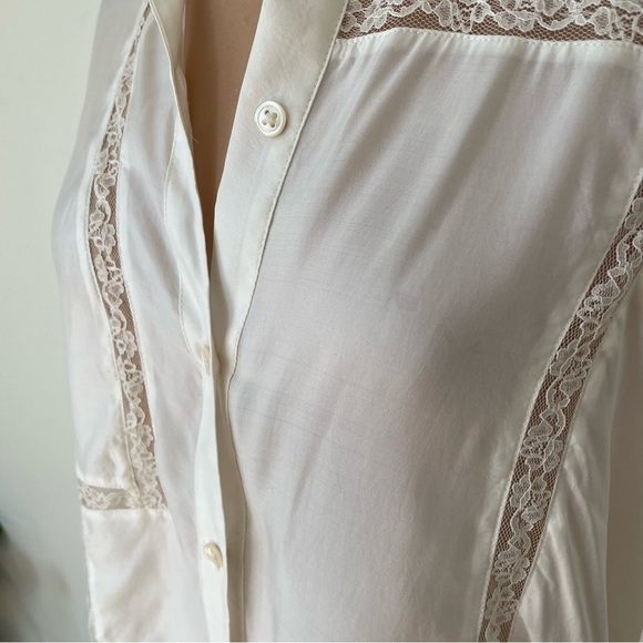 Rails White Sands Silky Cupro Blend Mona Lace Inset Tunic Blouse Button Down S - Picture 12 of 12
